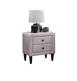 English Elm Light Pink Color Velvet Gorgeous 1 Piece Nightstand Bedside Table 2X Drawers Bedroom Furniture Sleek Design Tempered Legs