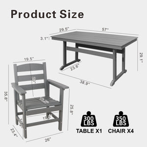 English Elm 5 Piece Hdpe Outdoor Dining Set For 4 - Stylish Black Patio Furniture With Table & Chairs W2681S00005