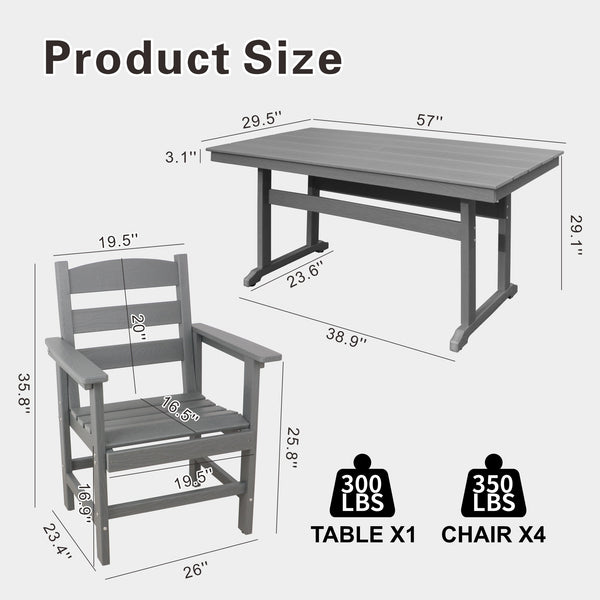 English Elm 5 Piece Hdpe Outdoor Dining Set For 4 - Stylish Black Patio Furniture With Table & Chairs W2681S00005