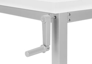 English Elm Computer Desk - Adjustable Standing Workstation, Modern White Laminate & Grey Metal, Compact Design B2710P219898