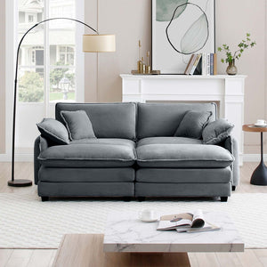 English Elm Two-Seater Theater Sofa In Grey Corduroy With Ottoman – Chic, Space-Saving Comfort For Small Spaces W714S00751-GIGA