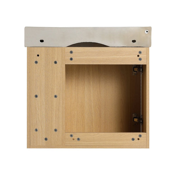 English Elm 24'' Floating Wall Mounted Bathroom Vanity with Ceramic Sink and Soft Close Cabinet Light Oak W999P426633