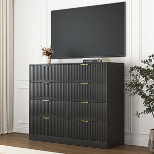 English Elm Modern Six Drawer Chest with Wavy Textured Fronts Sleek Matte Storage for Any Room Black W409P307537