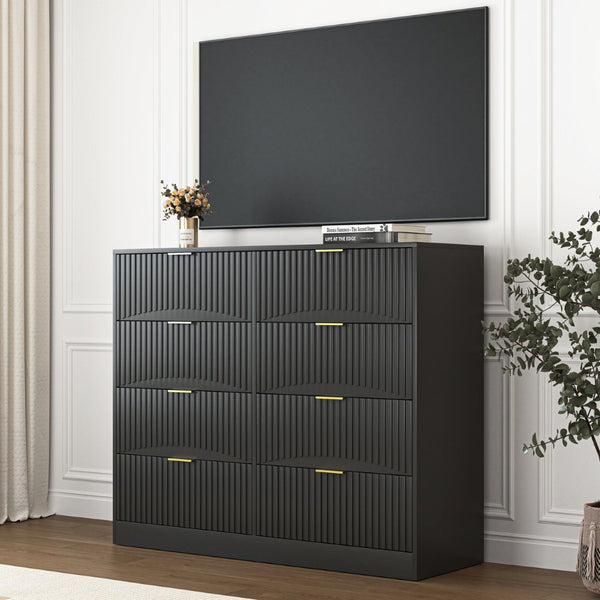 English Elm Modern Six Drawer Chest with Wavy Textured Fronts Sleek Matte Storage for Any Room Black W409P307537