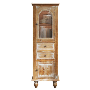 English Elm Farmhouse Freestanding Linen Cabinet Reeded Glass Arched Door Distressed Wood Storage Ancient White W2295P462956