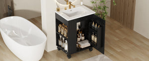 English Elm Christopher Knight Home® - 24" Retro Bathroom Vanity with Ceramic Sink, Solid Wood Frame, Soft-Close Door, Ample Storage Black N759P293645B