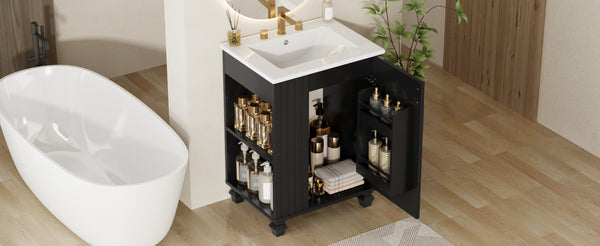 English Elm Christopher Knight Home® - 24" Retro Bathroom Vanity with Ceramic Sink, Solid Wood Frame, Soft-Close Door, Ample Storage Black N759P293645B