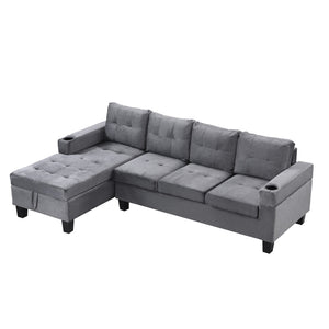 English Elm Sectional PU Sofa Set with L-Chaise, Built-In Cup Holders, Thick Foam Cushions, Modern 4-Seater Comfort Grey 69.29 L x 33.46 W x 13.78 H W2297S00011