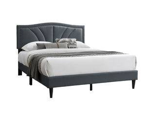 English Elm Modern Queen Burlap Platform Bed with Curved Tufted Headboard, Nailhead Trim and Sturdy Slat Base Charcoal 67 L x 31 W x 6 H B011P238960