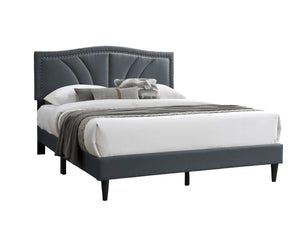 English Elm Modern Burlap Upholstered Platform Bed Nailhead Trim Sloped Headboard Charcoal B011P418594