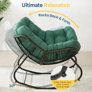 English Elm Dark Wicker Egg Rocking Chair with Ottoman Outdoor Pe Woven Patio Lounge Set Green B082P455172