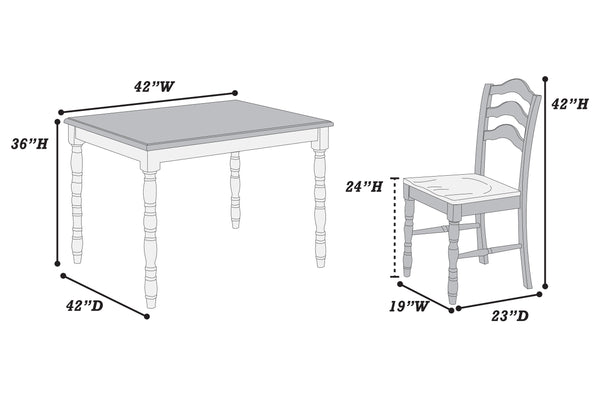 English Elm White 5-Pc Dining Set Rustic Ranch Style Table and 4 Ladder-Back Chairs with Woodgrain Top, Ergonomic Comfort Oak,White 45 L x 45 W x 13 H B011P313698