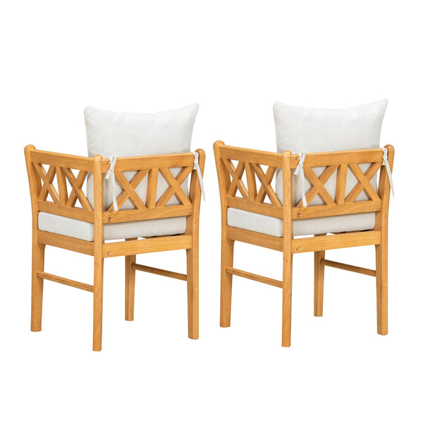 English Elm Farmhouse Solid Rubberwood Dining Chairs Set of 2 with Breathable Rattan Weave — Quiet Luxury Design Natural,White N842P294503A