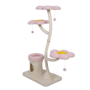 English Elm Flower-shaped Cat Tower Sisal Scratching Perches Condo Plush Bed Modern Indoor W2181P362388