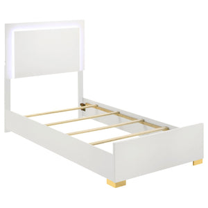 English Elm Jeremiah Twin Panel Bed with Touch Led Headboard Gold Feet Contemporary Bedroom White B062S01752