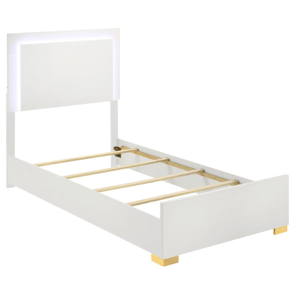 English Elm Jeremiah Twin Panel Bed with Touch Led Headboard Gold Feet Contemporary Bedroom White B062S01752