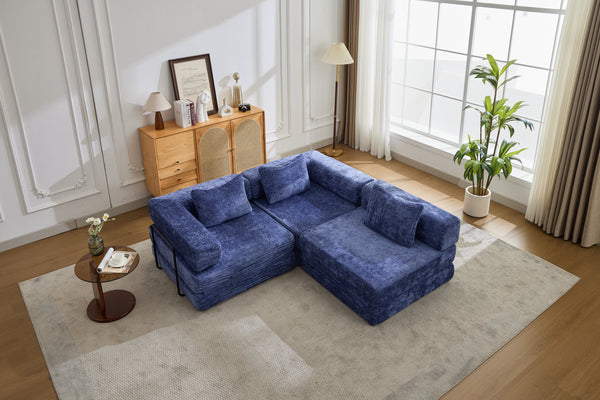 English Elm Compression Convertible Floor Sofa Bed - Durable Chenille, No Assembly, Multi-Purpose Design, Dark Blue W3723S00016
