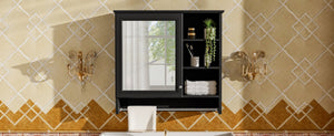 English Elm 30 Inch Wall Mount Mirror Cabinet Mdf Storage with Soft Close Hinges Bathroom Vanity Black N710P186086B