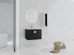 English Elm 28" Wall-Mounted Bathroom Vanity With Ceramic Sink & Side Cabinet – Space-Saving, Soft-Close Doors! W999S00327