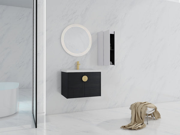 English Elm 28" Wall-Mounted Bathroom Vanity With Ceramic Sink & Side Cabinet – Space-Saving, Soft-Close Doors! W999S00327