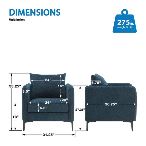 OSP Home Furnishings Newhaven Contemporary Accent Chair with Black Metal Legs for Modern Living Rooms Navy NWN-S76