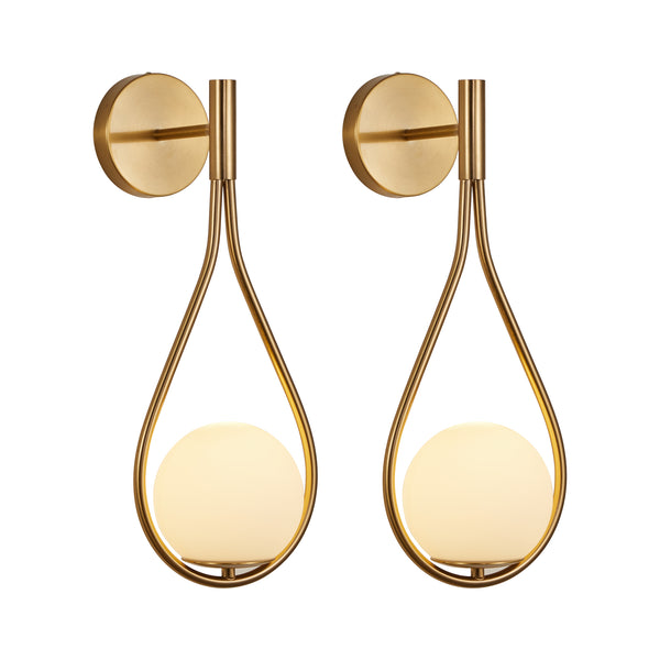 English Elm 19" Modern Gold Wall Sconces Set of 2 with Opal Glass Globes, Mid-Century Luxury Lighting for Bedroom Hallway W2312P374998