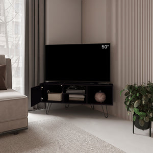 English Elm Ben Lomond TV Stand Black — Space-Saving Mid-Century Engineered Wood Corner TV Console, Durable Chic B092P315564