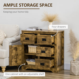 English Elm HOMCOM Rustic Industrial Sideboard Buffet Cabinet with 4 Drawers, Adjustable Shelf & Coffee Bar Top Brown W2225P217718