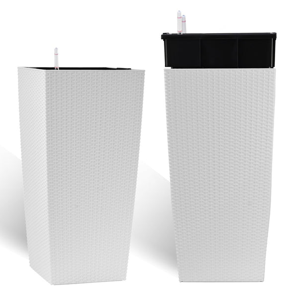 English Elm 30 Inch Tall Faux Rattan Planter Self Watering Outdoor Indoor Patio Garden Pot White W3213P325513