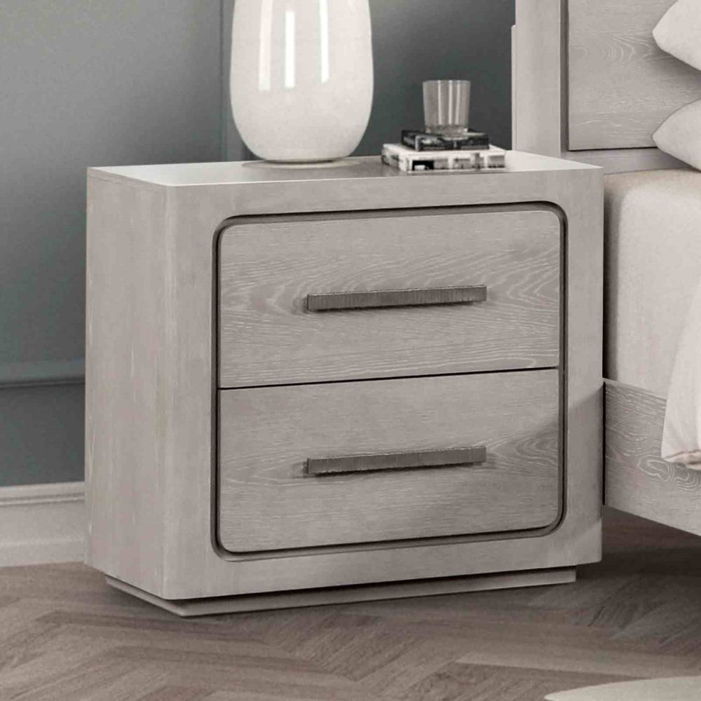 English Elm Contemporary Two Drawer Nightstand with Built-in Charging Port and Oak Veneer Finish White+Oak B2741P431067