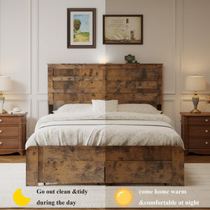 English Elm Full-size Storage Platform Bed Weathered Wood Usb Charging Headboard and Under Drawer W636P430758