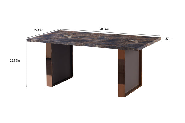 English Elm Faux Marble Dining Table Rectangular 70.8"x35.4" for 6-8, Rose Gold MDF Top, Thick Steel Legs, Modern Durable Design W2213S00020