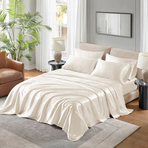 English Elm 4 Luxury Satin Twin Sheet Set - 100% Polyester, Soft Smooth 90g Finish, Deep Pocket Fit & Breathable Comfort Ivory 11.81 L x 9.84 W x 3.15 H B035P319696
