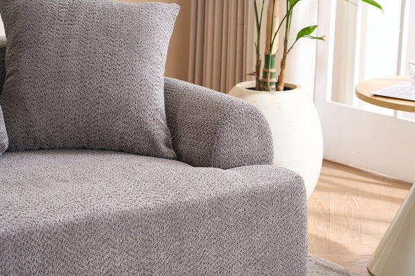 English Elm LY-024GY Plush 4-Seater Compression Sofa in Gray Crochet Yarn Fabric with 4 Pillows, Breathable Comfort 103" wide W2231S00017