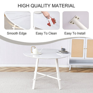 English Elm A modern minimalist circular dining table 42" white patterned MDF top, metal legs, seats 4-6, easy assemble W1151P152778