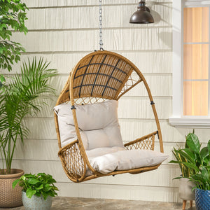 English Elm Christopher Knight Home® - Malia Wicker Hanging Chair With Plush Cushion - Stylish Indoor/Outdoor Seating For Relaxation & Comfort 67677.00LBGE