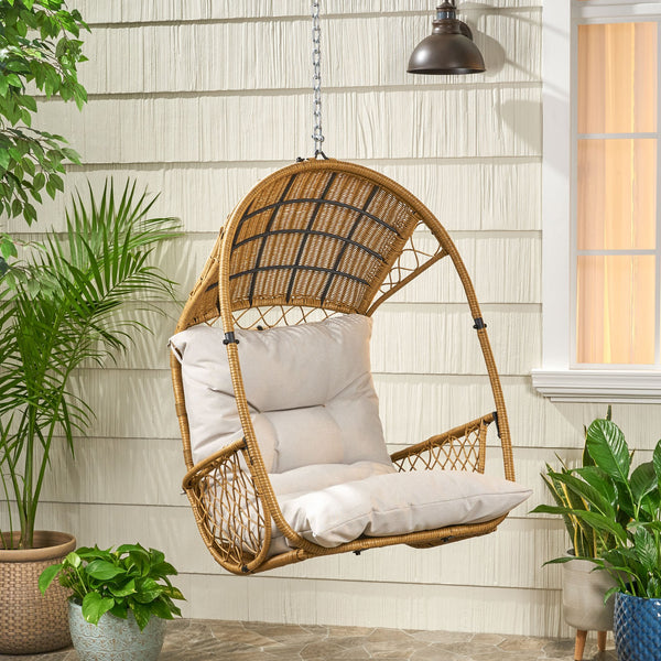 English Elm Christopher Knight Home® - Malia Wicker Hanging Chair With Plush Cushion - Stylish Indoor/Outdoor Seating For Relaxation & Comfort 67677.00LBGE