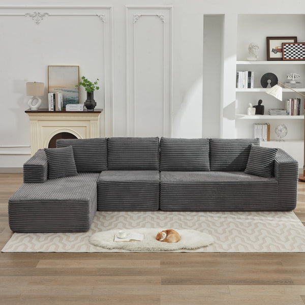 English Elm 106" Plush Corduroy Cloud Sectional Sofa with Right Chaise — Deep Seat, No Assembly, Modern Comfort W1143S00023 W1143S00023