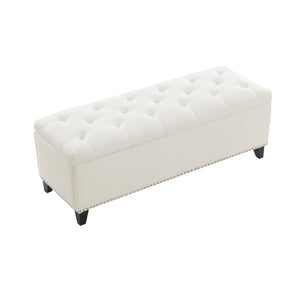 English Elm 47.5" Storage Ottoman Bench with Hidden Storage, Button-Tufted Linen Look, Nailhead Accent Seating and 500lb Support Beige W2671P369186