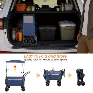 English Elm Multi-functional Heavy Duty Folding Wagon with Canopy Steel Frame All Terrain Wheels Blue Gray W2932P417648