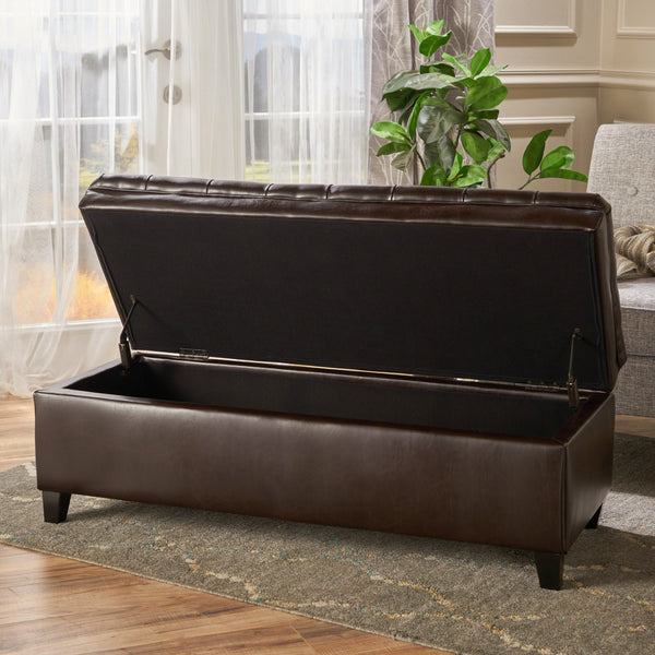 English Elm Christopher Knight Home® - Juliana Storage Ottoman - Elegant Tufted Faux Leather Bench With Hidden Storage For Your Home 57741.00BRN