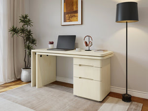 English Elm 90" Rotating L-shape Executive Desk Natural Melamine Mdf Surface Three Drawers Home Office Natural Wood N751S383638K