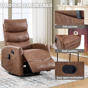 English Elm Heat Massage Rocker Recliner with 360 Swivel Fabric Upholstery for Living Room Comfort W3224P505191
