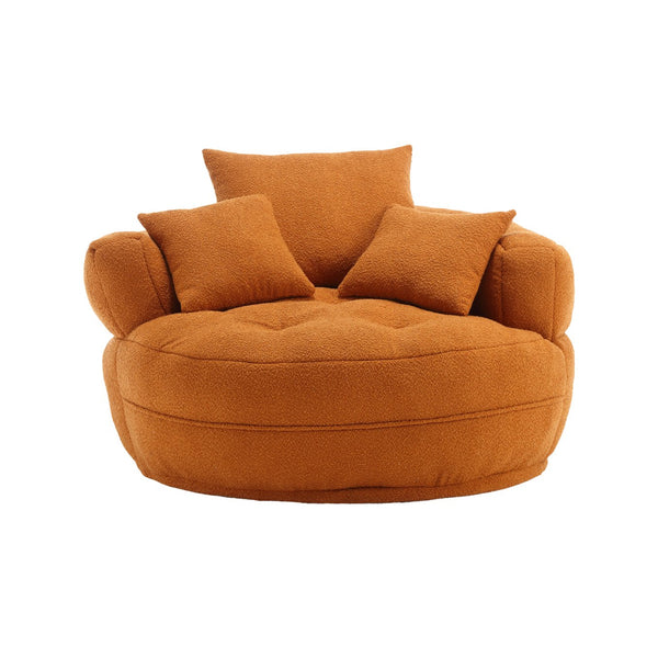 English Elm COOLMORE Chenille Sponge circular sleeper chair with removable washable cover, plush pillows & space-saving design Orange W1539P312250