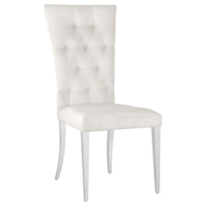 English Elm Allessandra Tufted Back Armless Dining Chair with Polished Chrome Legs — Modern Elegant Comfort, Durable Support White+Silver B062P333478