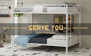 English Elm Multi Square Tube Iron Bunk Bed Full over Full, Sturdy White Metal Frame, Space-Saving Dual Sleep Solution W1935P360912