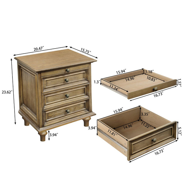 English Elm Farmhouse Nightstand Pine Wood Four Drawer Storage with Pull Out Tray Gourd Legs Light Brown W1716P399639