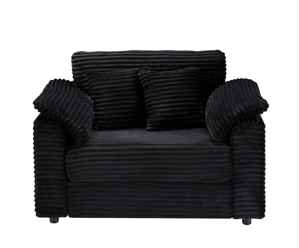 English Elm 47.24-inch corduroy armchair with storage ottoman and USB ports, spring seat, solid wood frame lounge Black W3356S00023