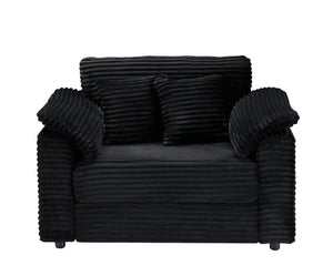 English Elm 47.24-inch corduroy armchair with storage ottoman and USB ports, spring seat, solid wood frame lounge Black W3356S00023