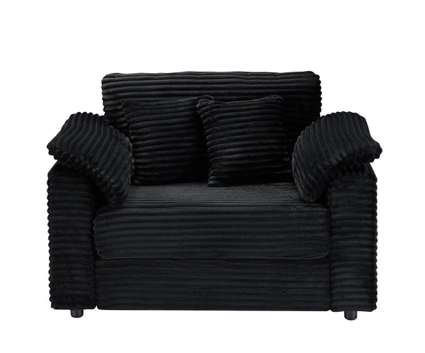 English Elm 47.24-inch corduroy armchair with storage ottoman and USB ports, spring seat, solid wood frame lounge Black W3356S00023